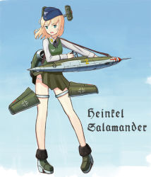 boots hat he_162 mecha_musume military military_uniform personification sakusa_kuruku solo