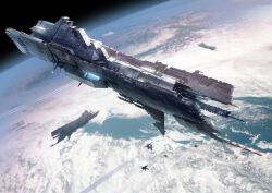 Rule 34 | absurdres, highres, landing bay, original, ost02, planet, scenery, science fiction, space, space fighter, spacecraft, tagme