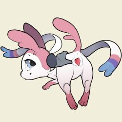 Rule 34 | 1girl, 1other, anus, ass, blue eyes, creatures (company), furry, furry female, game freak, gen 6 pokemon, itsunknownanon, nintendo, pink fur, pokemon, pokemon (creature), pussy, ribbon, simple background, smile, solo, spread pussy, sylveon, tail, white fur