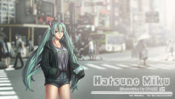 Rule 34 | 1girl, artist name, bad id, bad pixiv id, blurry, blurry background, casual, cellphone, character name, city, cowboy shot, denim, denim shorts, depth of field, earphones, green eyes, green hair, hand in pocket, hatsune miku, highres, holding, holding phone, htank, jacket, long hair, looking at viewer, parted lips, phone, road, shorts, sleeves past wrists, smartphone, solo focus, street, twintails, vocaloid, watermark