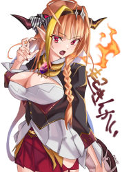 Rule 34 | 1girl, ahoge, bow, braid, breasts, claw pose, cleavage, cleavage cutout, clothing cutout, commentary request, dragon girl, dragon horns, dragon tail, eyelashes, fang, hairband, hand up, highres, hololive, horn bow, horn ornament, horns, kiryu coco, kiryu coco (1st costume), kumamiya, large breasts, long hair, looking at viewer, multicolored hair, nail polish, open mouth, orange hair, pointy ears, red eyes, red nails, solo, tail, tongue, virtual youtuber