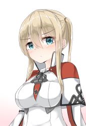 Rule 34 | 10s, 1girl, absurdres, anchor symbol, bad id, bad pixiv id, blonde hair, blue eyes, blush, breasts, capelet, celtic knot, collared shirt, cross, graf zeppelin (kancolle), highres, iron cross, kantai collection, large breasts, looking at viewer, moyoron, necktie, shirt, solo, twintails, upper body, white shirt
