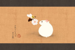 Rule 34 | animal, animal focus, bee, bug, cherry blossoms, faux traditional media, flower, hamster, highres, insect, no humans, original, otamashimai