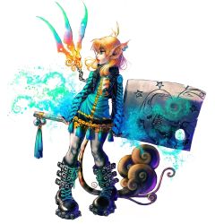 Rule 34 | axe, blonde hair, fantasy, goth fashion, piercing, pointy ears, tail, weapon