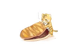 Rule 34 | ..., artist name, chai (drawingchisanne), food, food focus, highres, mike (drawingchisanne), no humans, original, red bean paste, simple background, standing, tiger, white background
