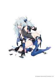 Rule 34 | 1girl, absurdres, bandaid, bare shoulders, black leotard, blue hair, boots, breasts, collarbone, damaged, fang, full body, girls&#039; frontline, gloves, grey jacket, groin, gun, hair between eyes, hair ornament, hand on back, hand on own ass, handgun, heart, heart-shaped pupils, highres, jacket, leotard, looking away, mab pa-15, official art, open mouth, pa-15 (girls&#039; frontline), pistol, shanyao jiang tororo, sidelocks, single boot, skin fang, small breasts, smile, standing, symbol-shaped pupils, thigh strap, torn clothes, weapon