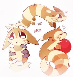 Rule 34 | :&lt;, :3, absurdres, animal focus, artist name, ball, blush, blush stickers, breath, closed eyes, closed mouth, creatures (company), cropped torso, disembodied limb, emphasis lines, english text, facial mark, from above, from side, full body, furret, game freak, gen 2 pokemon, happy, heart, highres, holding, holding pokemon, jumping, lying, multiple views, nintendo, no humans, on side, open mouth, packing peanuts, pokemon, pokemon (creature), profile, red eyes, signature, simple background, sleeping, smile, u u, upper body, verfyhi, whisker markings, white background