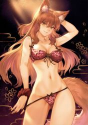Rule 34 | 1girl, absurdres, animal ear fluff, animal ears, bow, bow bra, bow panties, bra, breasts, brown eyes, brown hair, cleavage, clothes pull, collarbone, duplicate, fate/extra, fate/extra ccc, fate/extra ccc fox tail, fate/grand order, fate (series), fox ears, fox tail, highres, looking at viewer, mashuu (neko no oyashiro), medium breasts, navel, panties, panty pull, parted lips, pulled by self, scan, scrunchie, smile, solo, stomach, suzuka gozen (fate), tail, underwear, underwear only, wrist scrunchie