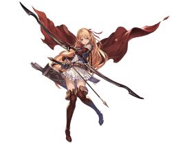 Rule 34 | 10s, 1girl, arisa (shadowverse), arrow (projectile), belt, blonde hair, bow, bow (weapon), brown eyes, cape, dress, elbow gloves, full body, gloves, granblue fantasy, hair bow, holding, holding weapon, long hair, looking at viewer, official art, quiver, shadowverse, short dress, skirt, sleeveless, solo, standing, sword, thighhighs, transparent background, weapon, zettai ryouiki