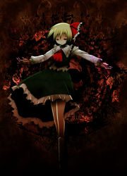 Rule 34 | 1girl, blonde hair, dark, darkness, embodiment of scarlet devil, female focus, fujisaki hikari, hair ribbon, highres, outstretched arms, red eyes, ribbon, rumia, solo, spread arms, touhou