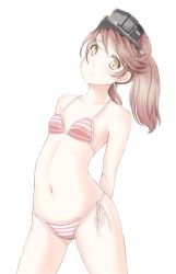 Rule 34 | 10s, 1girl, bikini, brown eyes, brown hair, highres, kantai collection, long hair, r0g0b0, ryuujou (kancolle), simple background, solo, swimsuit, twintails, visor cap, white background