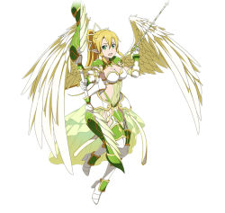 Rule 34 | archery, armpits, arrow (projectile), blonde hair, bow (weapon), green eyes, leafa, long hair, lyfa (alo), official art, ponytail, smile, sword art online, tagme, weapon, wings