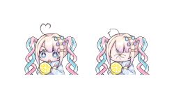 Rule 34 | + +, 1girl, ahoge, blonde hair, blue bow, blue eyes, blue hair, blue shirt, blush, bow, chouzetsusaikawa tenshi-chan, food, fruit, hair bow, hair ornament, heart, heart ahoge, heart hair ornament, highres, holding, holding food, holding fruit, lemon, long hair, long sleeves, medium bangs, meme, multicolored hair, needy girl overdose, open mouth, pink bow, pink hair, purple bow, quad tails, shirt, simple background, sleeves past wrists, sour (taste), thour (meme), upper body, white background, wilted ahoge, yui (htbanz3)
