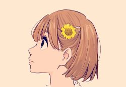 Rule 34 | flower, from side, highres, original, pink background, portrait, short hair, simple background, solo, sushio, yellow flower