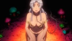 Rule 34 | 1girl, angry, animated, animated gif, bdsm, blush, bra, breasts, chain, collar, covered erect nipples, female focus, kiba mikoto, large breasts, leash, long hair, mushroom, panties, slave, solo, triage x, underwear, white hair, yellow eyes