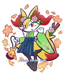 Rule 34 | 1girl, animal ear fluff, animal ears, animal feet, animal hands, animal nose, artist name, bag, black fur, blue hakama, blush, blush stickers, body fur, braixen, clenched hand, creatures (company), detached sleeves, english text, fang, female focus, flat chest, floral print, flower, fox ears, fox girl, fox tail, full body, furry, furry female, game freak, gen 6 pokemon, green kimono, green sleeves, hair flower, hair ornament, hakama, hakama skirt, hands up, highres, holding, holding bag, japanese clothes, kazuairou, kimono, long sleeves, looking at viewer, nintendo, open mouth, orange flower, pelvic curtain, petals, pink flower, pokemon, pokemon (creature), pouch, red eyes, sideways mouth, simple background, skirt, sleeveless, sleeveless kimono, snout, solo, standing, stick, tail, transparent background, twitter username, watermark, white fur, wide sleeves, yellow fur