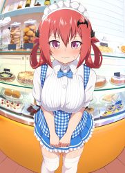 Rule 34 | 1girl, absurdres, bad id, bad twitter id, bat hair ornament, blush, breasts, cake, closed mouth, cookie, fang, food, gabriel dropout, hair ornament, highres, huge filesize, large breasts, long hair, maid, md5 mismatch, nyaroon, panties, pie, purple eyes, resolution mismatch, satanichia kurumizawa mcdowell, short hair, skirt, solo, thighhighs, thighs, underwear, white panties