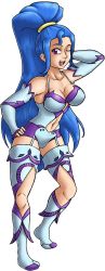 Rule 34 | absurdres, amazon pandora, bare shoulders, blue hair, breasts, cleavage, clothing cutout, gloves, highres, kid icarus, kid icarus uprising, large breasts, navel, navel cutout, nintendo, one eye closed, pandora (kid icarus), purple eyes, rebera, thighhighs, thighs, wink, zettai ryouiki