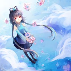 Rule 34 | 1girl, flower, holding, luo tianyi, red eyes, rue (wyha666), smile, solo, standing, standing on liquid, vocaloid, water