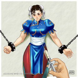 Rule 34 | azasuke, bracelet, capcom, chained, chain, chun-li, double bun, highres, jewelry, spiked bracelet, spikes, street fighter