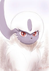 Rule 34 | :&lt;, absol, absurdres, animal focus, artist name, closed mouth, creatures (company), dated, eryz, expressionless, fluffy, game freak, gen 3 pokemon, highres, jpeg artifacts, looking at viewer, nintendo, no humans, pokemon, pokemon (creature), red eyes, short hair, signature, simple background, sketch, solo, upper body, white background, white hair
