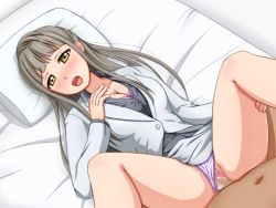 Rule 34 | 1boy, 1girl, blonde hair, blush, bra, breasts, censored, clothed sex, clothing aside, cum, cum in pussy, hetero, large breasts, looking at viewer, love live!, love live! school idol project, minami kotori&#039;s mother, missionary, mosaic censoring, oomugi towai, open mouth, panties, panties aside, penis, pink bra, pink panties, sex, underwear, vaginal, yellow eyes