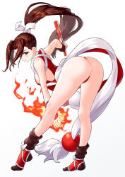 Rule 34 | 1girl, ass, breasts, fatal fury, fire, highres, large breasts, ponytail, shiranui mai, solo