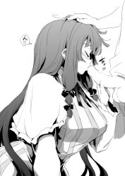 Rule 34 | 1boy, 1girl, bad id, bad pixiv id, blush, breasts, capelet, fellatio, greyscale, hair ribbon, hand on another&#039;s head, headpat, heart, hetero, kiss, kissing penis, large breasts, lefthand, long hair, monochrome, oral, patchouli knowledge, penis, ribbon, solo focus, spoken heart, touhou