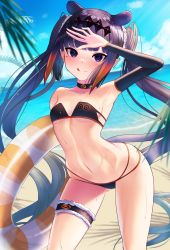 Rule 34 | 1girl, :q, absurdres, arched back, armpits, beach, blush, breasts, cloud, gluteal fold, highres, hololive, hololive english, inari (ambercrown), innertube, long hair, mole, mole under eye, navel, ninomae ina&#039;nis, outdoors, pointy ears, purple eyes, purple hair, shadow, sky, small breasts, solo, split mouth, standing, stomach, swim ring, swimsuit, tentacle hair, thigh strap, tongue, tongue out, transparent, very long hair, virtual youtuber, water, wet, wet clothes, wet hair, wet swimsuit