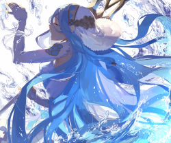 Rule 34 | 1girl, azura (fire emblem), bad id, bad pixiv id, blue hair, closed eyes, elbow gloves, fingerless gloves, fire emblem, fire emblem fates, gloves, hamada (super tachioyogi kyousou), long hair, nintendo, open mouth, profile, simple background, solo, staff, very long hair, water