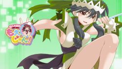 Rule 34 | breasts, dress, hair ornament, headdress, holding, large breasts, legs, lowres, mahjong stick, midori midori, moeru mahjong moejong (moejan), stick, thighs