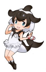 Rule 34 | 1girl, black hair, blue eyes, commerson&#039;s dolphin (kemono friends), kemono friends, looking at viewer, multicolored hair, official art, open mouth, short hair, simple background, solo, tachi-e, two-tone hair, white hair, yoshizaki mine