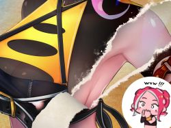 Rule 34 | !, !!, 2girls, agent 8 (splatoon), armpits, bad id, bad twitter id, beach, belt, belt buckle, black belt, black shirt, bracelet, breasts, buckle, chibi, chibi inset, close-up, covering own mouth, criss-cross halter, cropped shirt, day, english text, halterneck, head out of frame, jewelry, kashu (hizake), long sleeves, medium breasts, medium hair, monster girl, multiple girls, nintendo, ocean, octoling, octoling girl, octoling player character, outdoors, own hands together, page tear, red hair, revealing layer, sand, see-through, shirt, sideboob, single sleeve, splatoon (series), splatoon 2, splatoon 2: octo expansion, standing, suction cups, summer, tentacle hair, upper body, wide-eyed, zipper