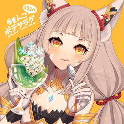 Rule 34 | animal ear fluff, animal ears, breasts, cat ears, cup, dot nose, drinking glass, english text, eyebrows, eyelashes, facial mark, flat chest, food, gem, gloves, grey hair, japanese text, kamaniki, lips, nia (xenoblade), red eyes, small breasts, sparkle, spoon, tagme, tongue, tongue out, watermark, white gloves, wine glass, xenoblade chronicles (series), xenoblade chronicles 2