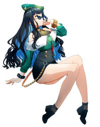 Rule 34 | 1girl, ameshiki, ass, black hair, blue hair, fate/grand order, fate (series), full body, highres, long hair, multicolored hair, round eyewear, simple background, solo, tenochtitlan (fate), tenochtitlan (second ascension) (fate), white background