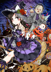 Rule 34 | 1girl, candy, flower, halloween, jack-o&#039;-lantern, kikuichi monji, kikuichimonji, original, rose, smile