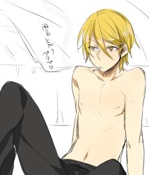 Rule 34 | 1boy, bad id, bad pixiv id, blonde hair, cigarette, male focus, mouth hold, pants, satou jun, short hair, solo, tooru (jux), topless male, working!!, yellow eyes