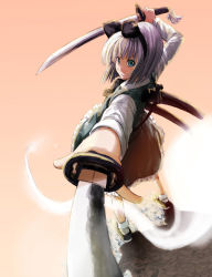 Rule 34 | 1girl, bonkara (sokuseki maou), female focus, hitodama, katana, konpaku youmu, konpaku youmu (ghost), solo, sword, touhou, weapon