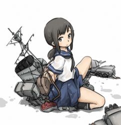 Rule 34 | 10s, 1girl, :|, anchor symbol, backpack, bag, boots, closed mouth, colorized, dress, fubuki (kancolle), full body, grey eyes, grey hair, kantai collection, kneehighs, legs apart, looking at viewer, ohyo, putting on backpack, sailor dress, school uniform, serafuku, ship, socks, solo, uniform, unworn backpack, unworn bag, watercraft, weapon, wet, wet clothes, white background