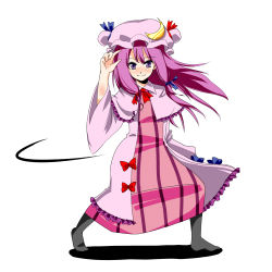 Rule 34 | 1girl, crescent, dress, female focus, full body, hat, kuze, long hair, patchouli knowledge, purple eyes, purple hair, simple background, solo, touhou, white background