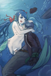 Rule 34 | 1boy, 1girl, arms behind back, artist request, asphyxiation, bdsm, belt, black hair, blue background, blue eyes, blue hair, boat, bondage, bound, bound wrists, bow, branchiae, breasts, bubble, censored, clothed male nude female, clothes pull, cum, cum in pussy, drowning, erection, face to breasts, female rapist, femdom, gloves, hat, hetero, highres, long hair, bad tag, mermaid, monster girl, navel, nipples, nude, oar, open mouth, pants, pants pull, penis, pussy, rape, red bow, sex, underwater, vaginal, water, watercraft