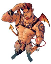 Rule 34 | 1boy, abs, arm tattoo, bara, beard, borrowed character, chest harness, dark-skinned male, dark skin, demon boy, demon horns, demon tail, demon wings, erection, facial hair, fingernails, foreshortening, from above, full body, goatee, harness, horns, jasdavi, large pectorals, looking at viewer, male focus, male pubic hair, mature male, muscular, muscular male, navel, nipples, orange hair, original, pectoral press, pectorals, penis, penis peek, penis sheath, pointy ears, pubic hair, pubic tattoo, sam (red gart), sharp fingernails, short hair, sideburns, smirk, smug, solo, stomach, stubble, tail, tattoo, thighs, uncensored, undercut, veins, veiny penis, wings