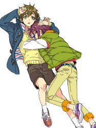 Rule 34 | 10s, 2boys, akekure, blush, brown hair, child, free!, green eyes, hug, looking at viewer, male focus, maroon hair, matsuoka rin, multiple boys, open mouth, parted lips, red eyes, simple background, tachibana makoto, tagme, white background