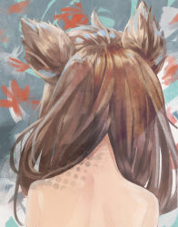 Rule 34 | 1girl, ahoge, animal ears, brown hair, completely nude, facing away, from behind, highres, long hair, luicent, nape, nude, original, solo
