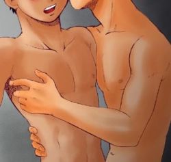 Rule 34 | 2boys, abs, brown hair, club z, hug, kiss, lowres, male focus, multiple boys, muscular, nipples, nude, open mouth, original, sex, simple background, standing, yaoi