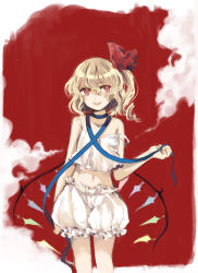 Rule 34 | + +, 1girl, :p, blonde hair, bloomers, camisole, female focus, flandre scarlet, hair ribbon, navel, red eyes, ribbon, shiina aya, solo, strap slip, tongue, tongue out, touhou, underwear, underwear only, white bloomers, wings