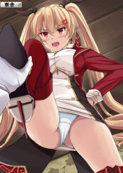 Rule 34 | 1girl, 1other, anger vein, angry, azur lane, blonde hair, boots, commander (azur lane), commentary request, dress, from below, gloves, hair ribbon, jacket, long hair, long sleeves, military, military uniform, naval uniform, nelson (azur lane), open mouth, panties, pov, red eyes, red footwear, red jacket, ribbon, rudder footwear, short dress, solo focus, strapless, strapless dress, takamaru (akisora drawing), taut clothes, taut dress, thigh boots, thighhighs, tight clothes, tight dress, tube dress, twintails, underwear, uniform, upskirt, very long hair, white gloves, white panties