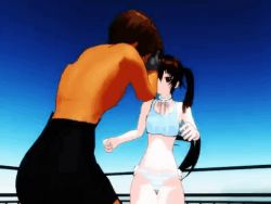 Rule 34 | animated, animated gif, arena, boots, boxing, boxing ring, brown eyes, brown hair, femdom, high kick, humiliation, kicking, lowres, mikumikudance, neck ribbon, panties, reverse ryona, ribbon, side-tie panties, smile, twintails, underwear, wrestling, wrestling ring