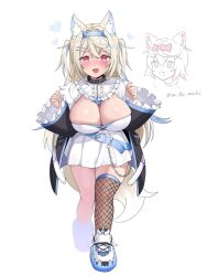 Rule 34 | 2girls, animal ear fluff, animal ears, ayagi daifuku, bandaid, bandaid hair ornament, belt, belt collar, black collar, black jacket, blonde hair, blue belt, blue hair, blue hairband, blush, breasts, center frills, cleavage, cleavage cutout, clothing cutout, collar, commentary request, dog ears, dog girl, dog tail, dress, fang, fishnet thighhighs, fishnets, frilled jacket, frilled sleeves, frills, full body, fuwawa abyssgard, fuwawa abyssgard (1st costume), hair between eyes, hair ornament, hairband, hairpin, hands up, highres, hololive, hololive english, horn hairband, jacket, large breasts, long hair, looking at viewer, medium hair, mococo abyssgard, mococo abyssgard (1st costume), multicolored hair, multiple girls, off shoulder, open clothes, open jacket, open mouth, pink eyes, shoes, short dress, siblings, sidelocks, simple background, single fishnet legwear, single thighhigh, sisters, skin fang, skindentation, spiked collar, spikes, standing, streaked hair, tail, thighhighs, twins, two side up, virtual youtuber, white background, white dress, white footwear