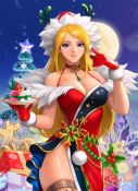 Rule 34 | 1girl, animated, blonde hair, blue eyes, jenet behrn, bouncing breasts, breasts, choker, christmas, cleavage, dress, gloves, large breasts, long hair, video, seductive smile, smile, snk, solo, tagme, the king of fighters, the king of fighters all-stars, thighhighs